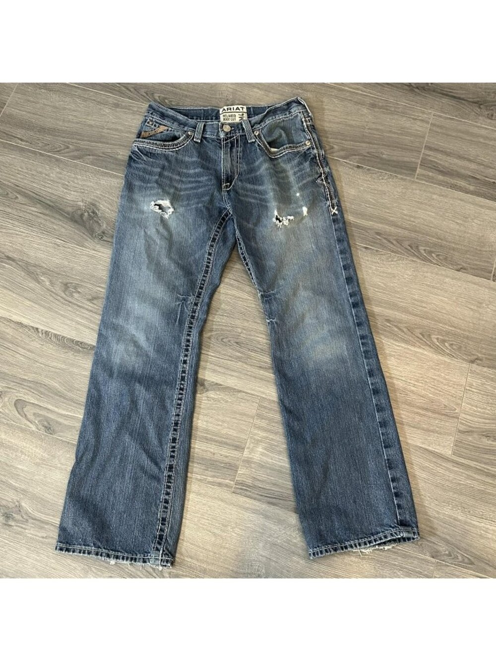 Ariat M4 Coltrane Jeans Mens 30x30.5 Blue Relaxed Boot Cut Distressed Western